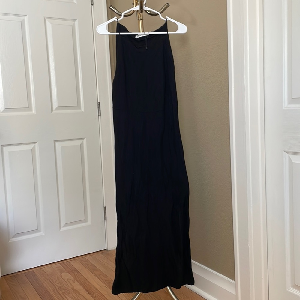 Black ZARA Linen Maxi Dress sz L